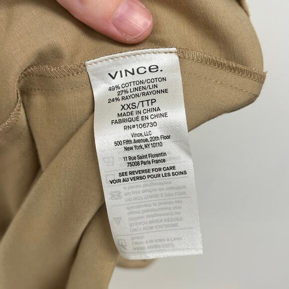 VINCE Shaped-Collar V-Neck Midi Shirtdress Classic Chic Minimalist Neutral XXS - Picture 11 of 15